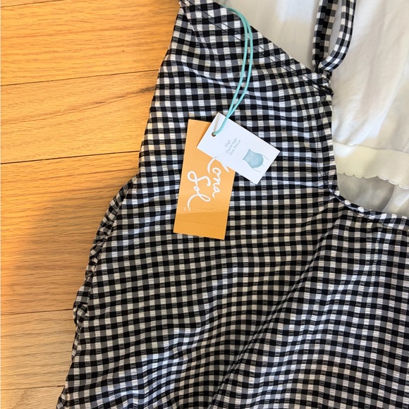 Black & White Gingham rouched  One-Piece Swimsuit Kona Sol with full coverage - Picture 2 of 3